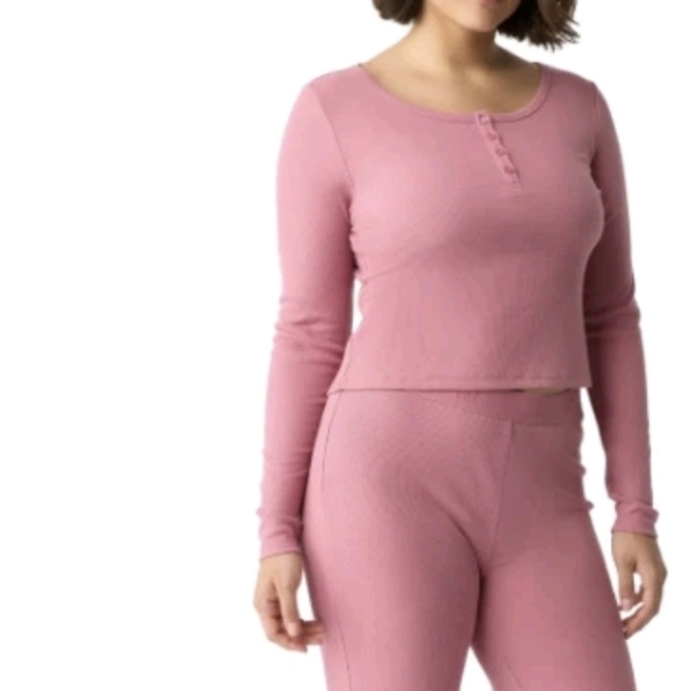 GAP Body Pink Henley Pajama Top Forever Favorite Ribbed Sleep Shirt Women’s M